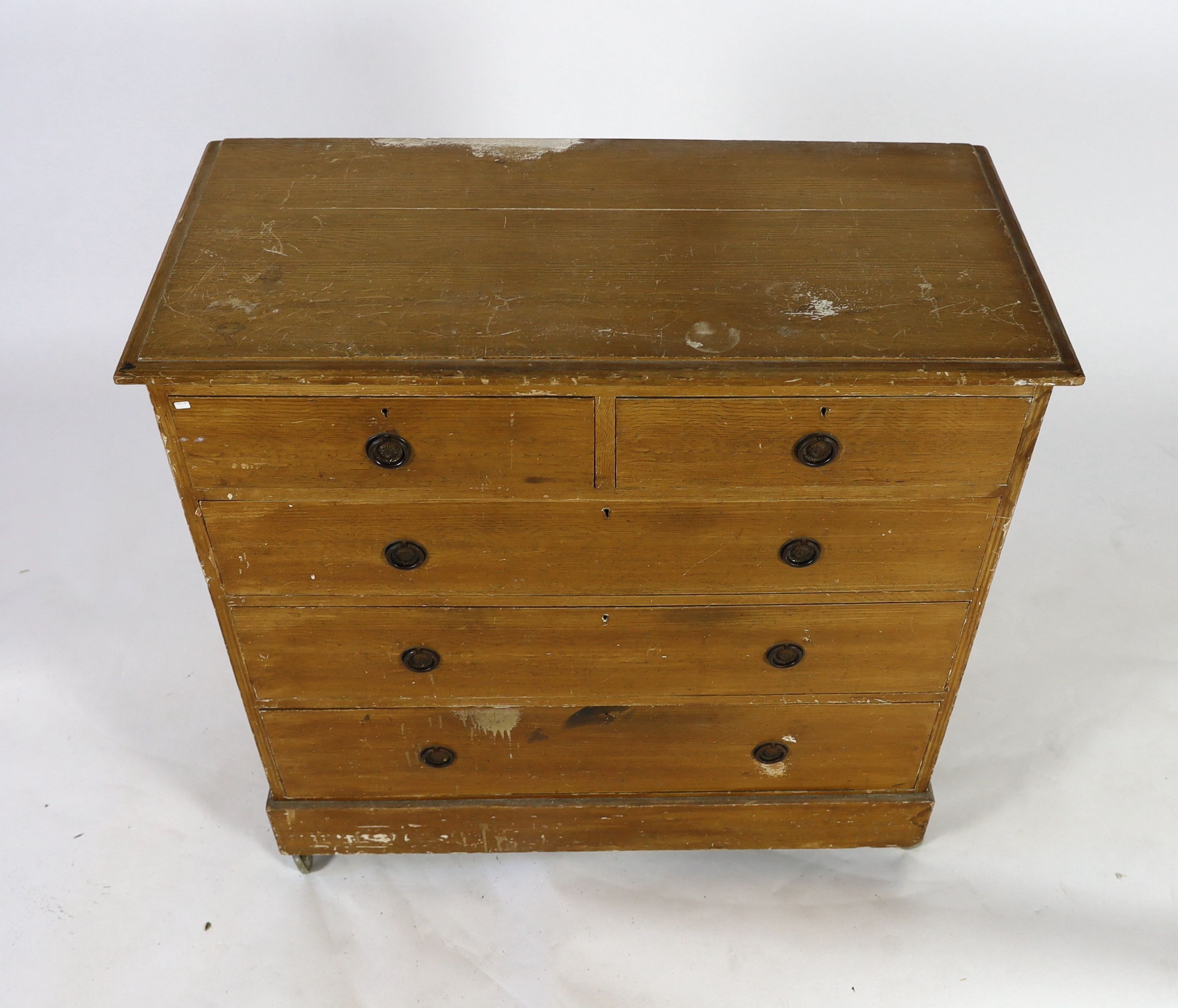 A Victorian pine chest, with painted grain, width 101cm depth 47cm height 102cm